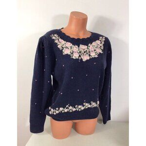 Margules Vintage Floral Sweater Embroidered Womens Medium